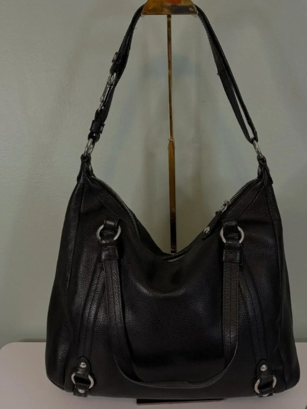Coach Alexandra Leather Shoulder Bag Black Convertable Satchel F17566 Euc!
